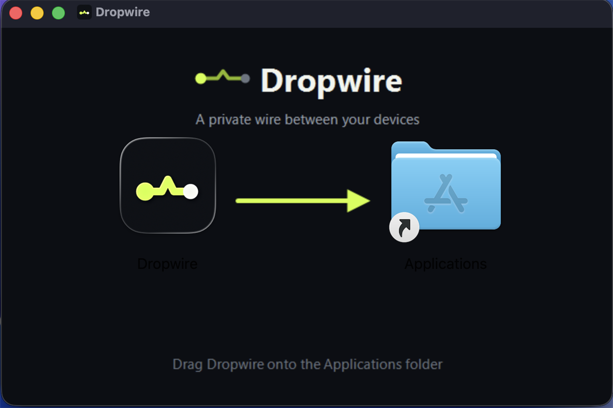 Dropwire drag-to-Applications installer on macOS