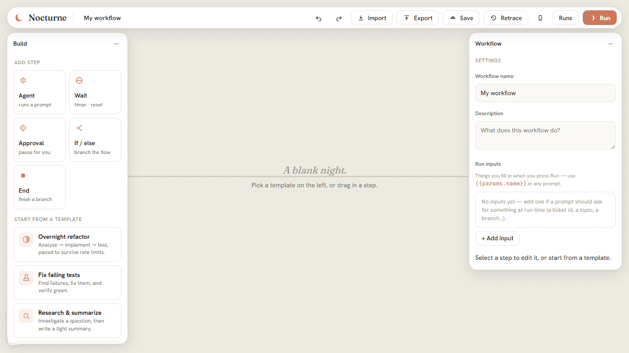 The empty canvas with the template picker