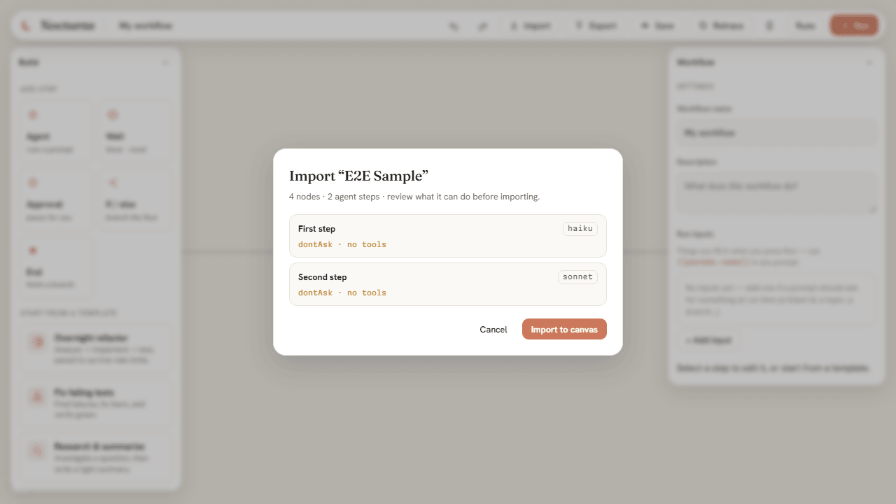 The import review dialog